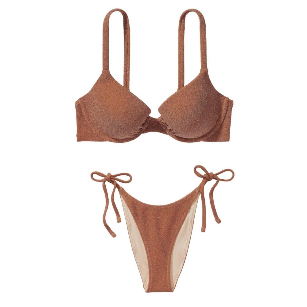 Victoria's Secret Swim Shimmer Icon Push-Up Top + Side-Tie Brazilian Bottom NEW